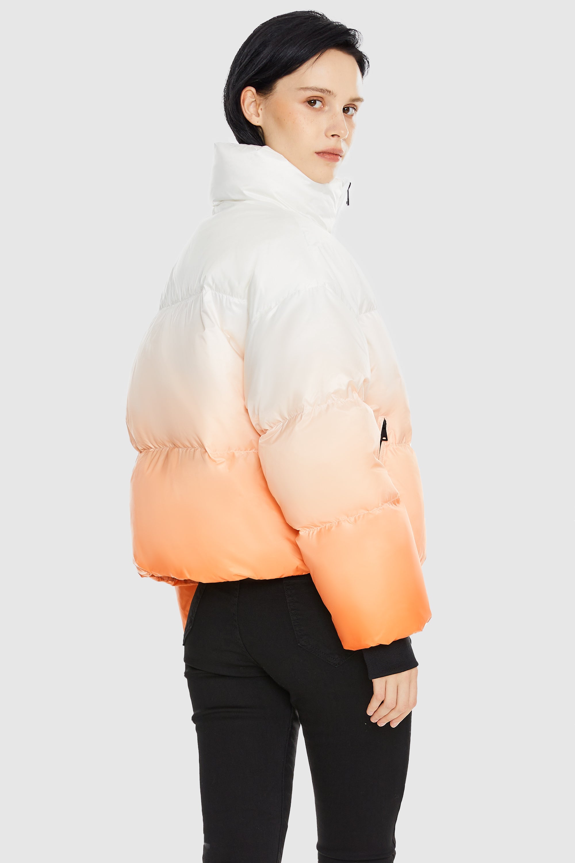 Orolay-Puff-O Summit Ombre Cropped Puffer-#color_Gradient Orange