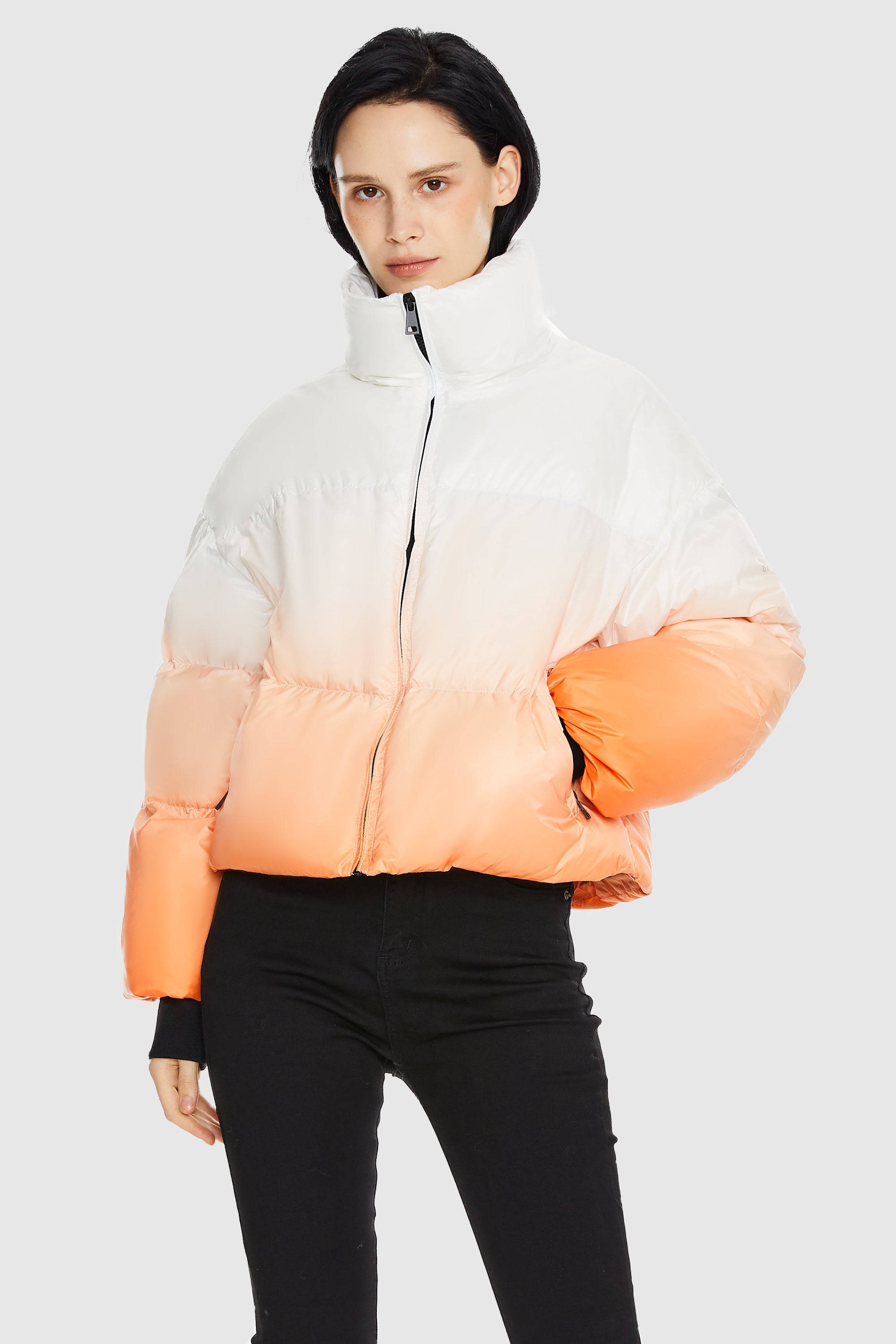 Orolay-Puff-O Summit Ombre Cropped Puffer-#color_Gradient Orange