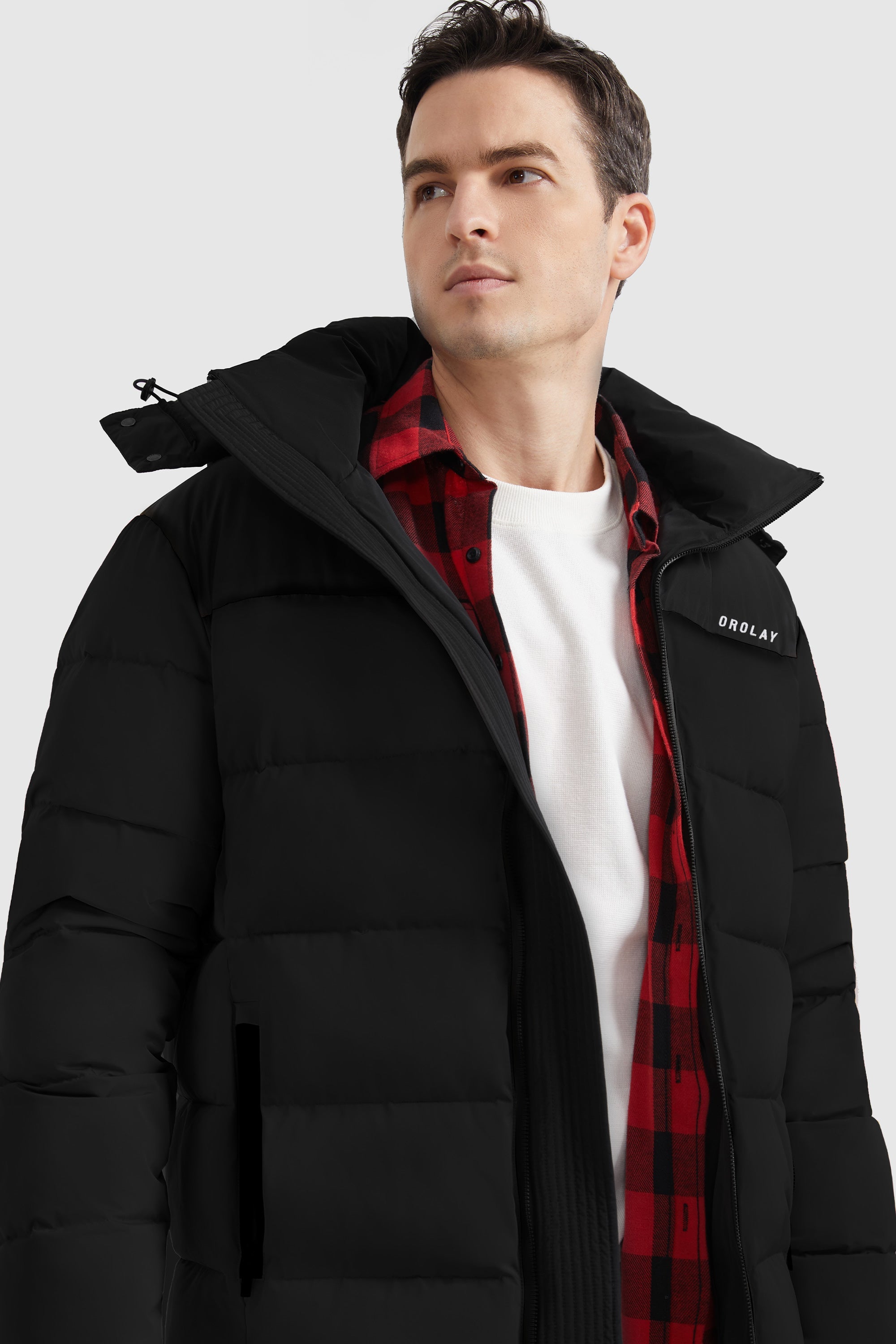 Orolay-Puffer Warm Jacket Winter Full-Zip Windproof Coat-#color_Black