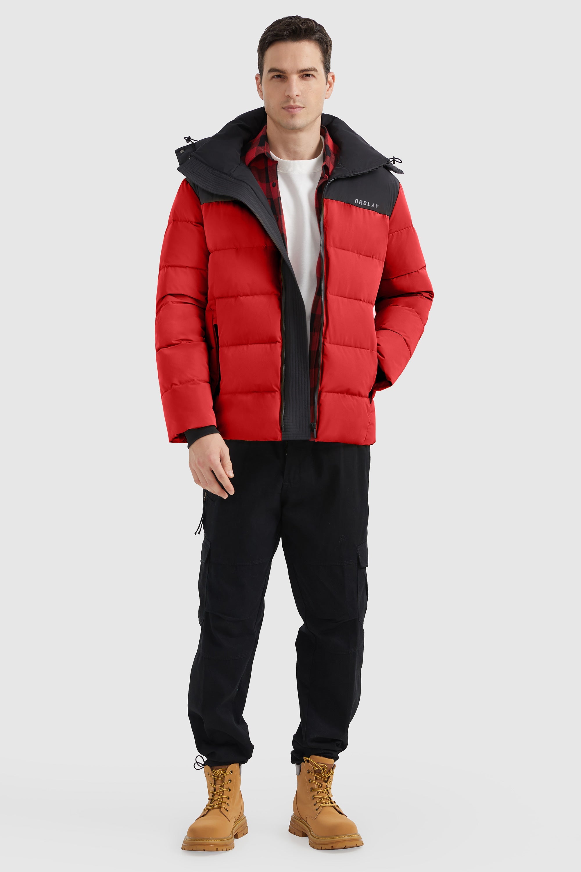 Orolay-Puffer Warm Jacket Winter Full-Zip Windproof Coat-#color_Racing Red