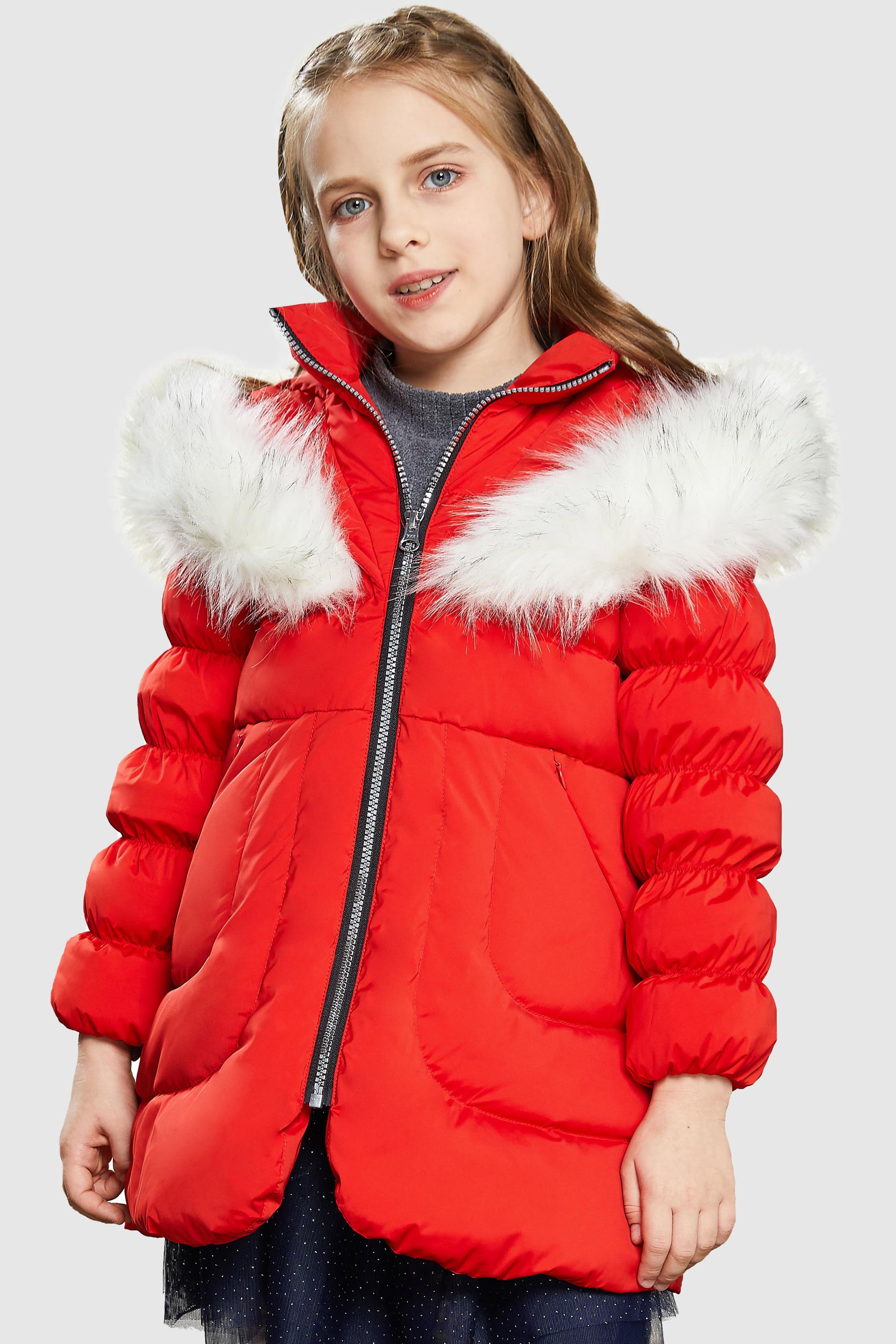 Orolay-Puffer Zipper Pockets Hooded Down Coat-#color_Cherry Tomato