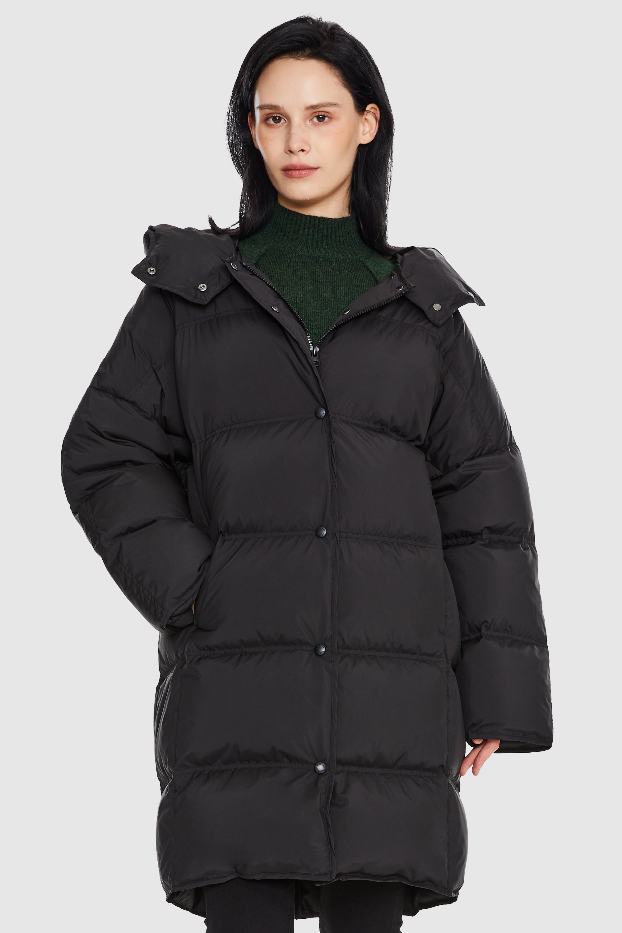 Orolay-Puffy Puffer Jacket with Detachable Hood-#color_Black