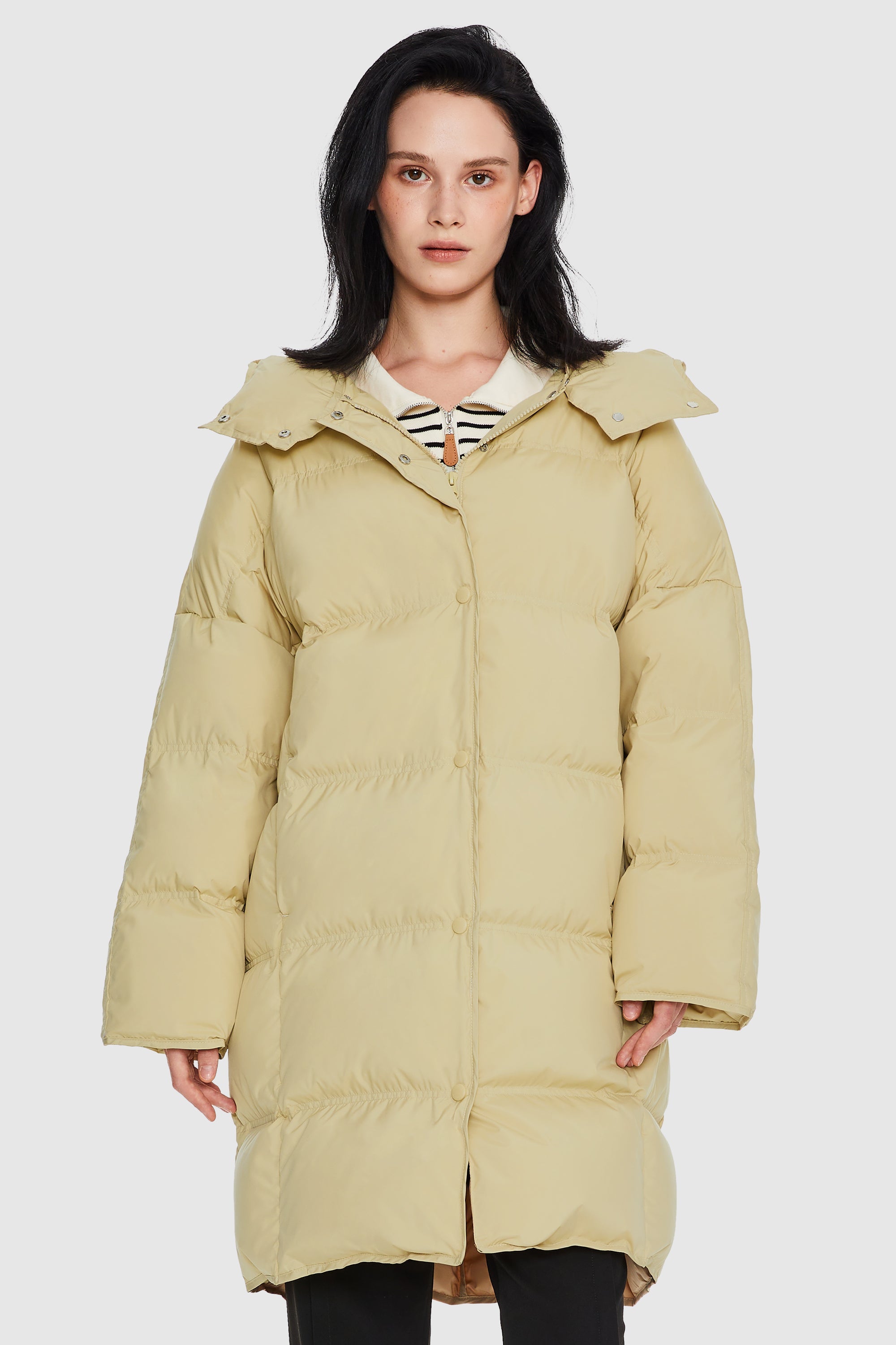 Orolay-Puffy Puffer Jacket with Detachable Hood-#color_Frosted Almond