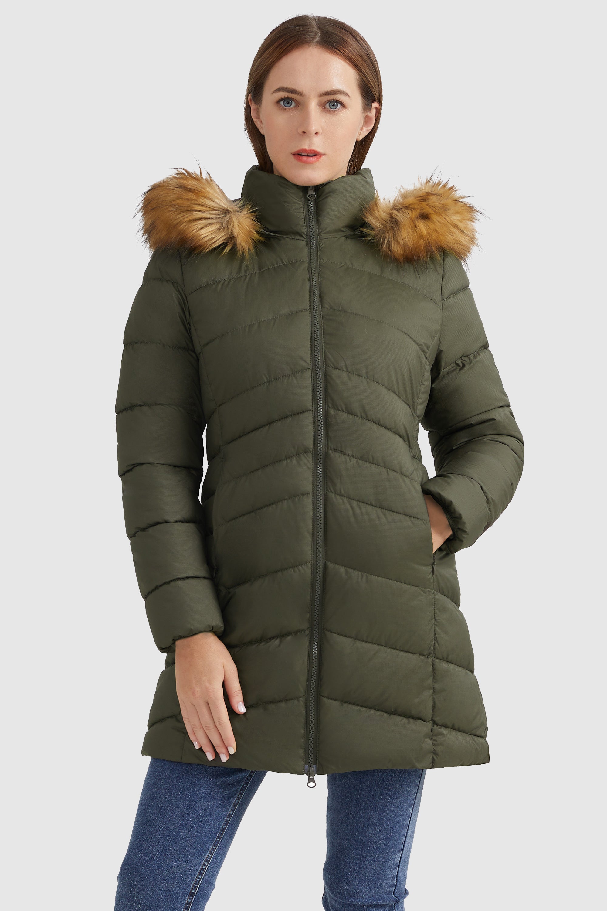 Orolay-Quilted Hooded Winter Coat-#color_Chive