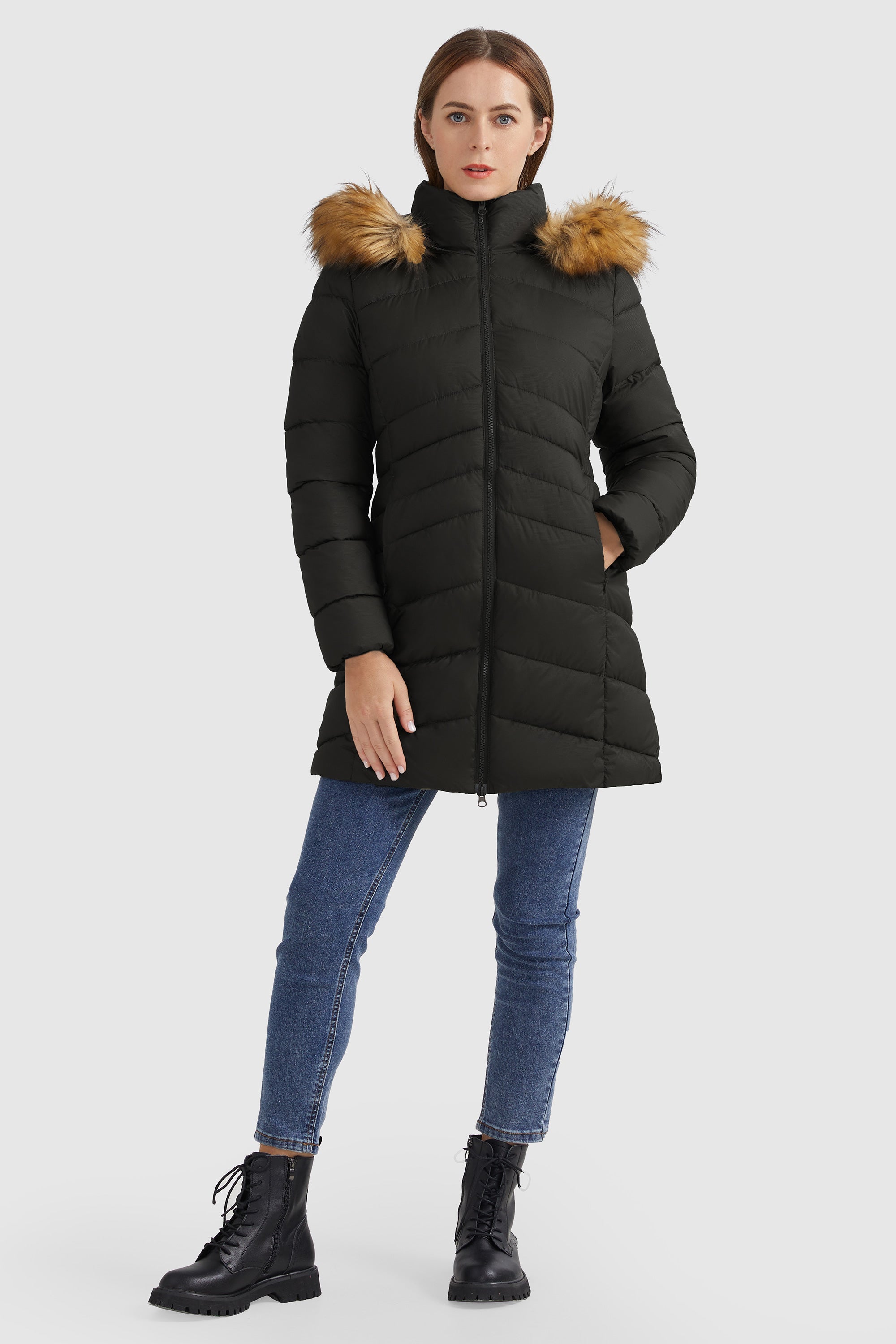 Orolay-Quilted Hooded Winter Coat-#color_Black