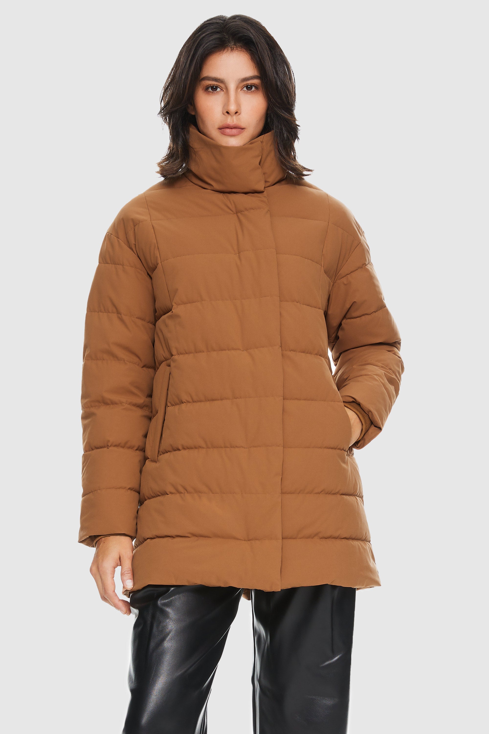 Orolay-Quilted Mid-Length Coat-#color_Bombay Brown