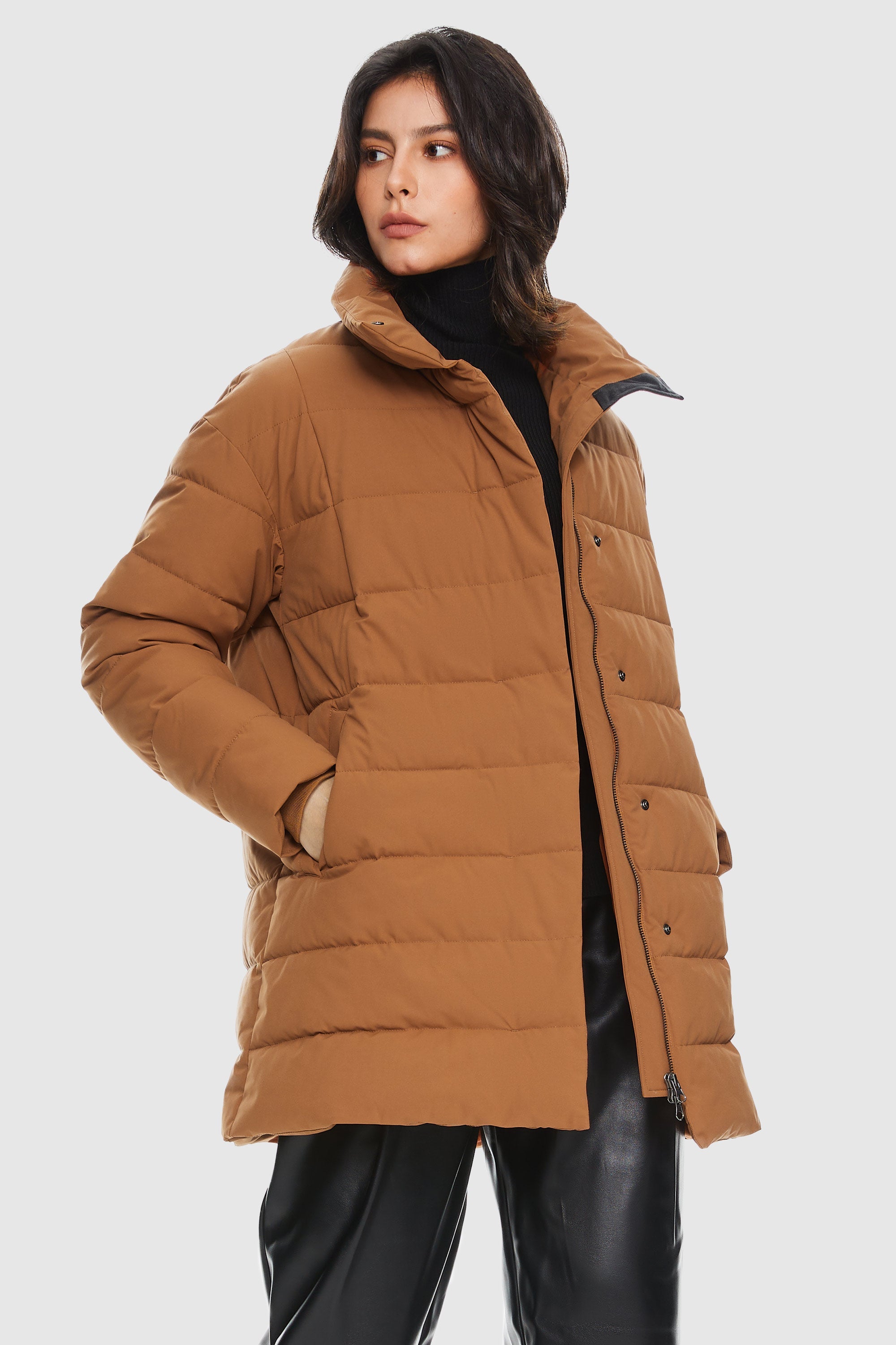 Orolay-Quilted Mid-Length Coat-#color_Bombay Brown