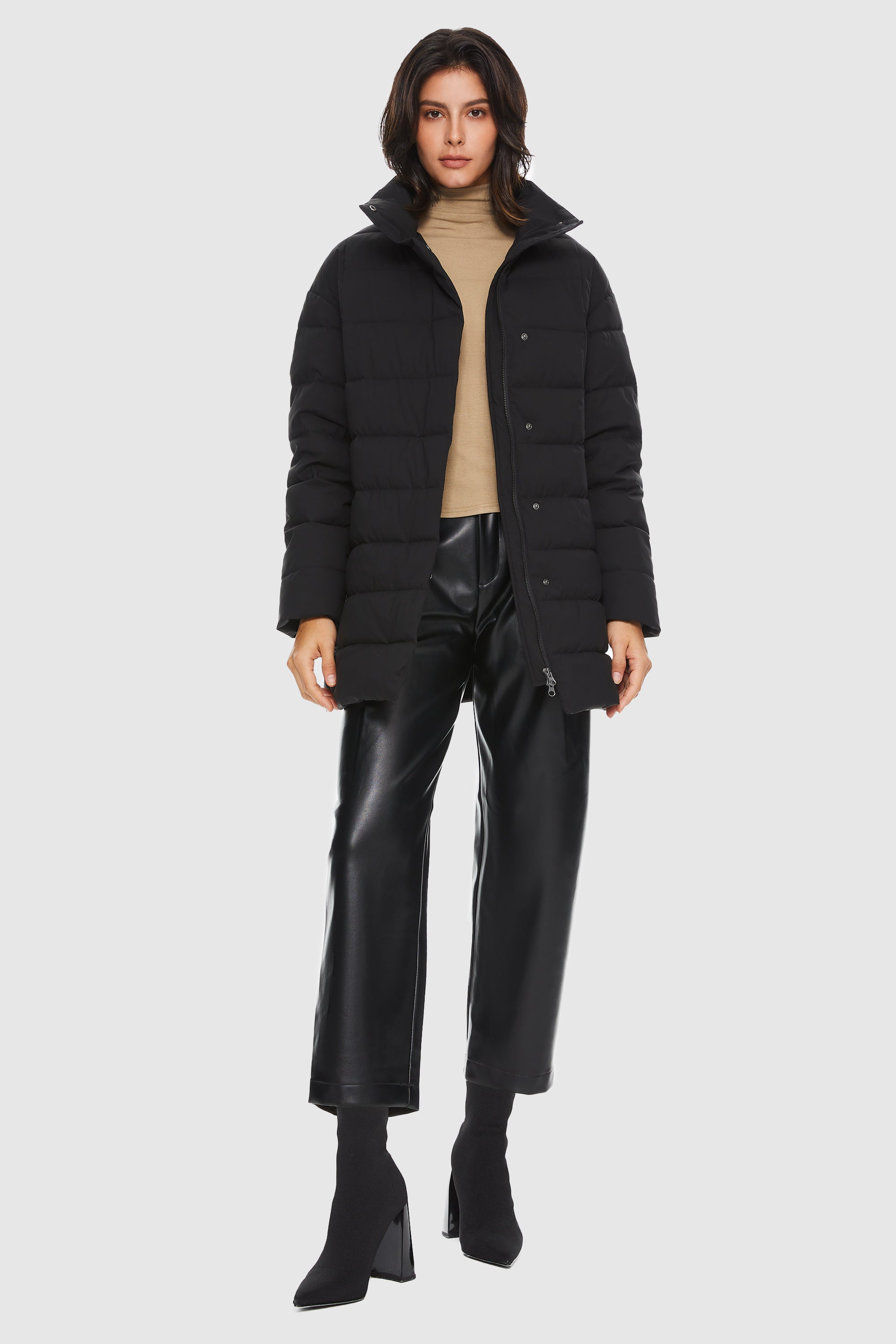 Orolay-Quilted Mid-Length Coat-#color_Black