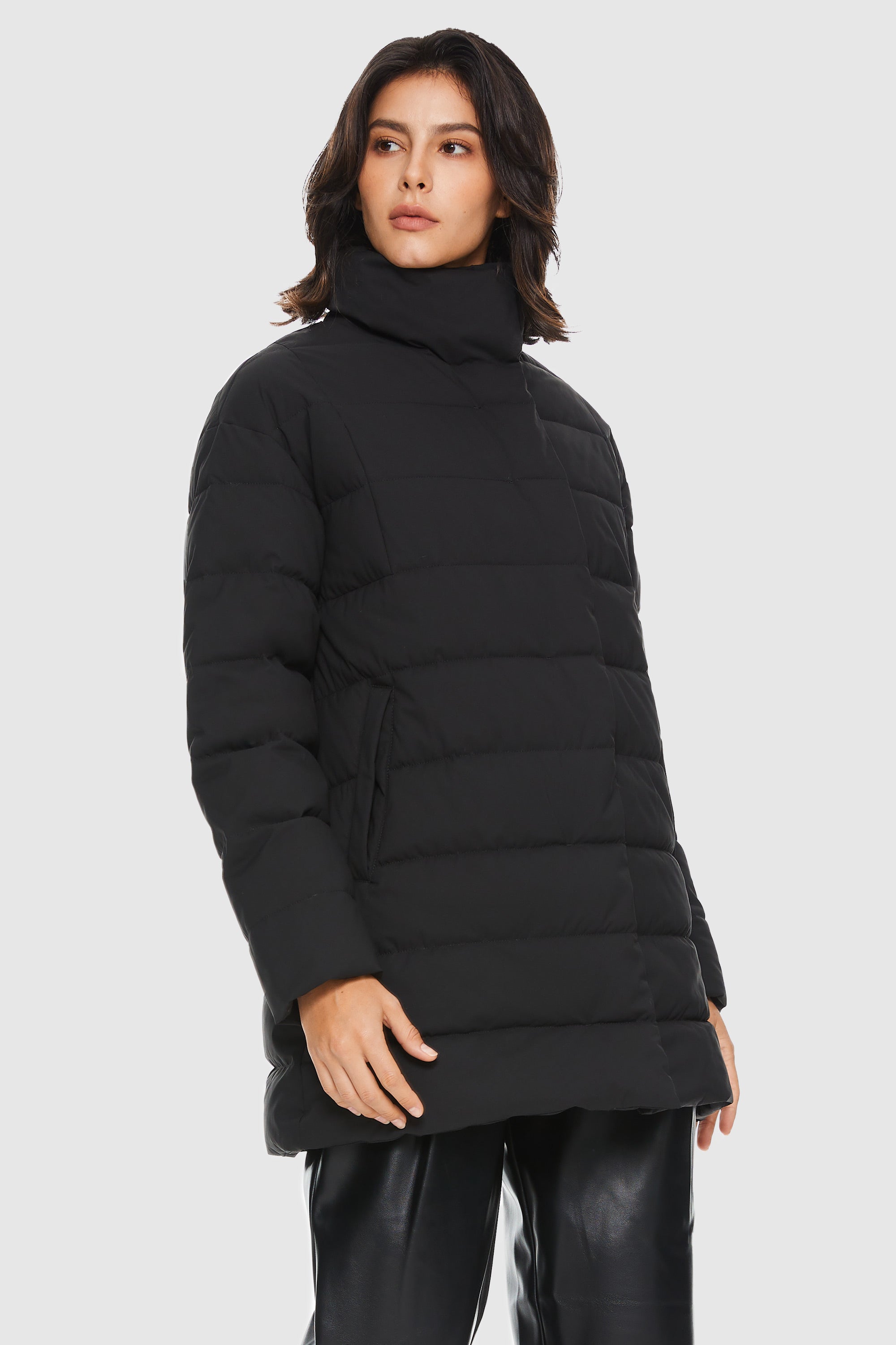 Orolay-Quilted Mid-Length Coat-#color_Black