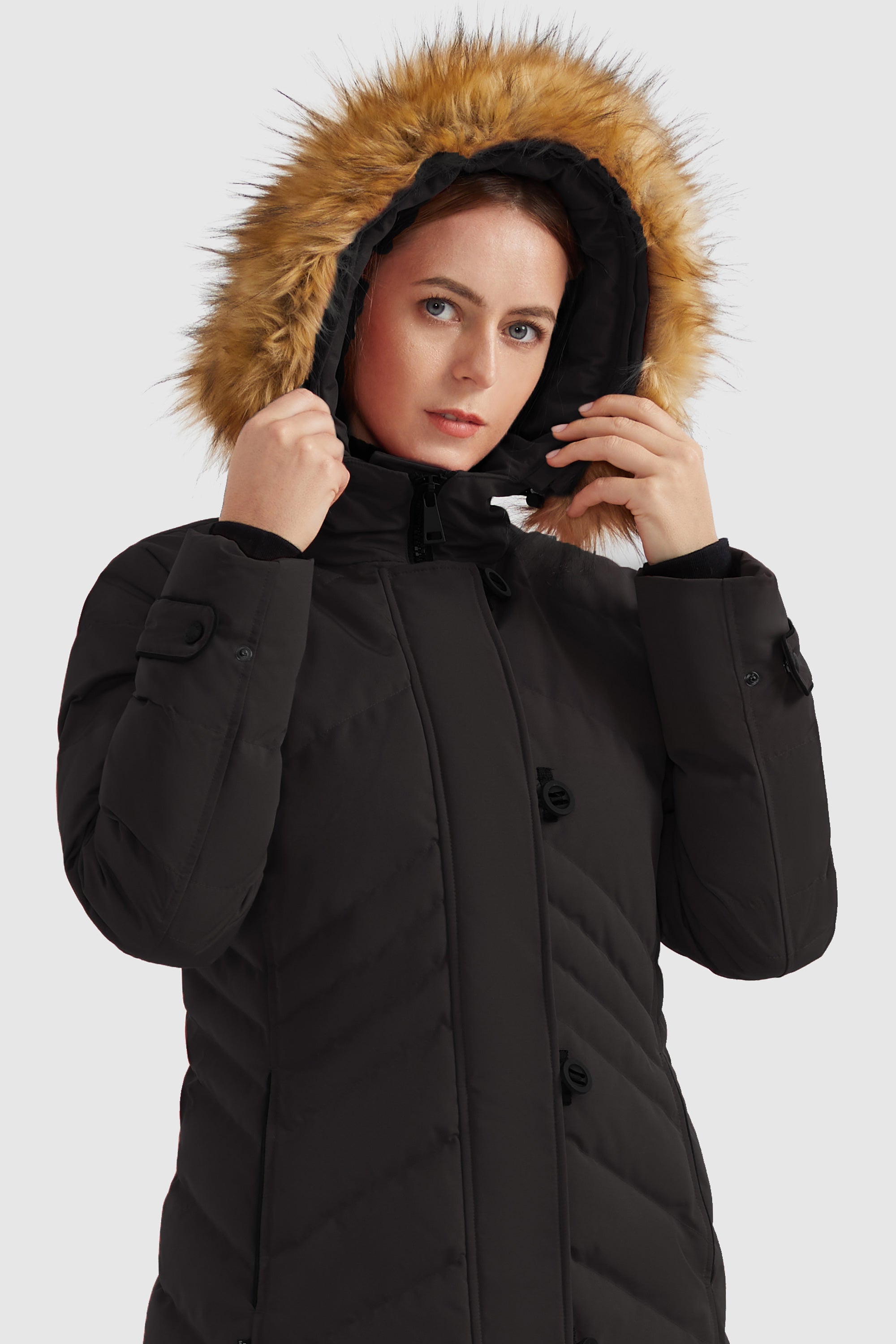 Orolay-Quilted Thickned Down Coat-#color_Black