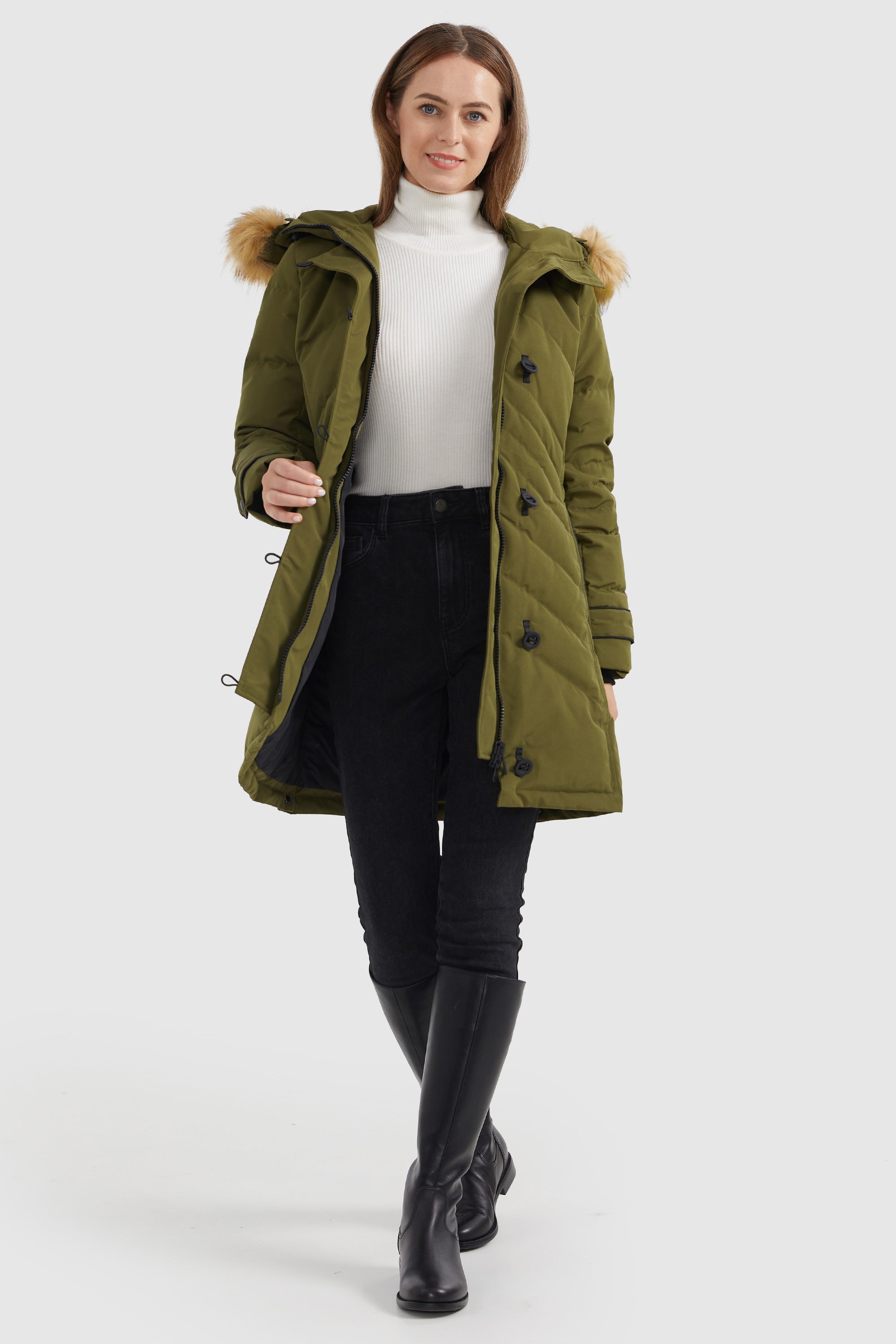 Orolay-Quilted Thickned Down Coat-#color_Fir Green