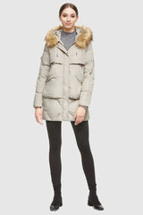 Orolay-Removable Fur Large Pockets Down Jacket-#color_Oat Milk