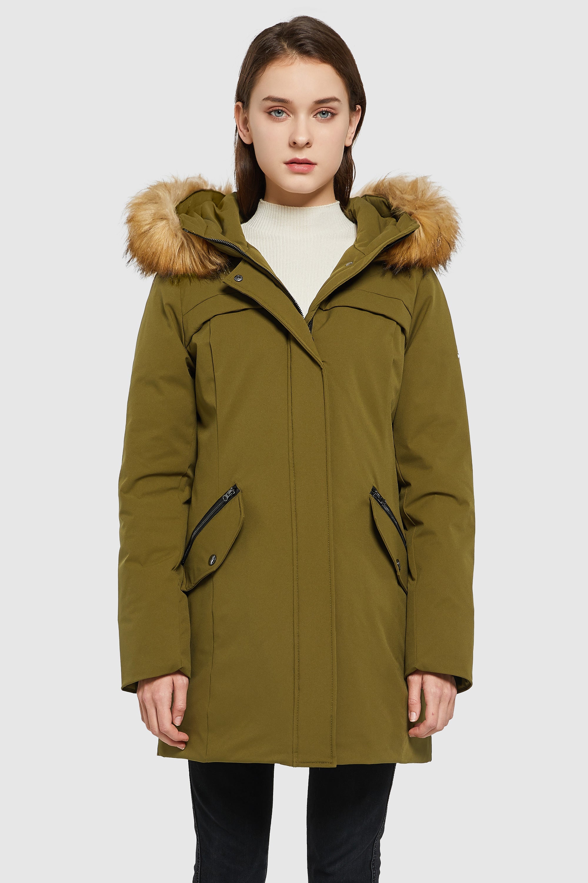 Orolay-Removable Hood Winter Down Coat-#color_Breen