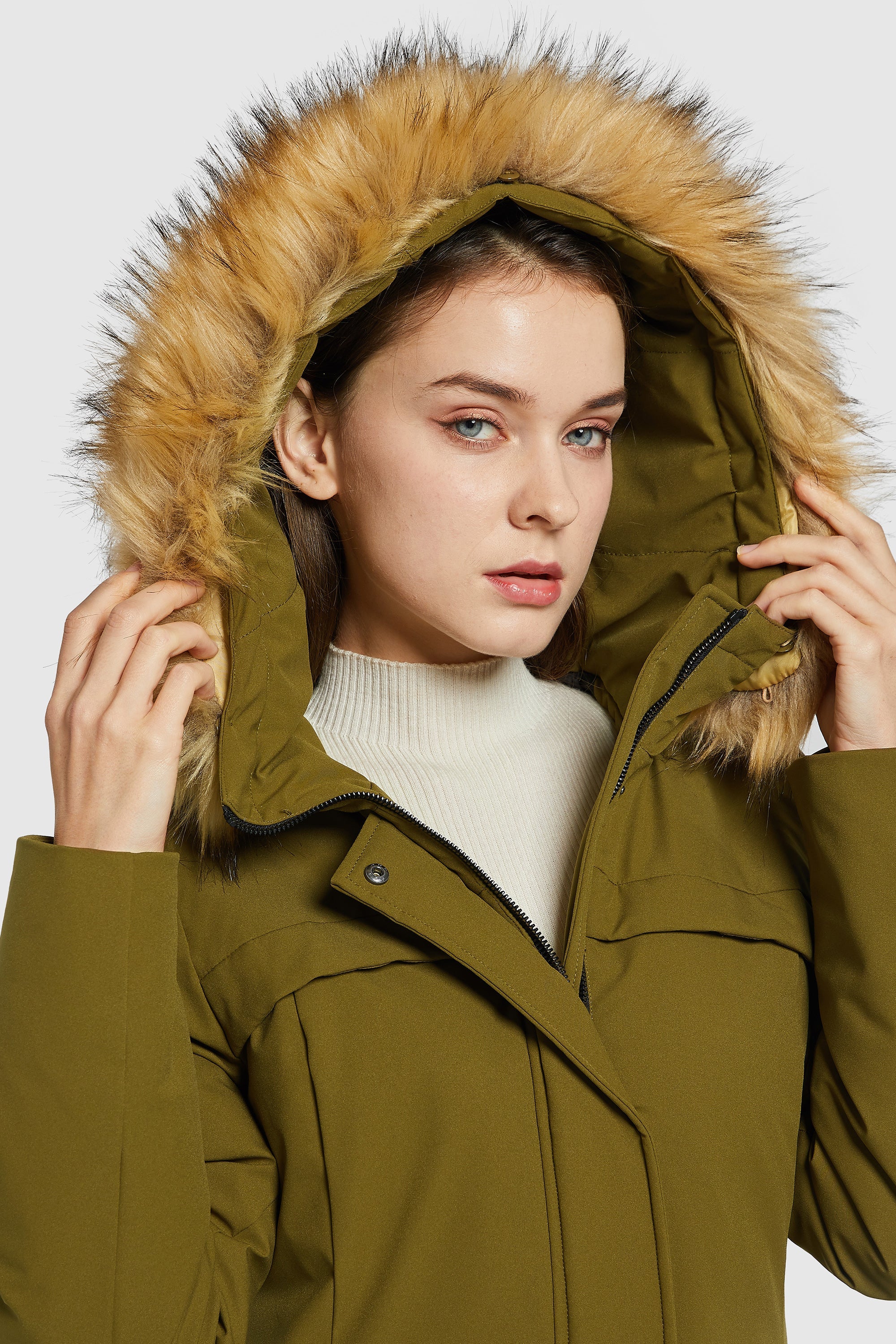 Orolay-Removable Hood Winter Down Coat-#color_Breen