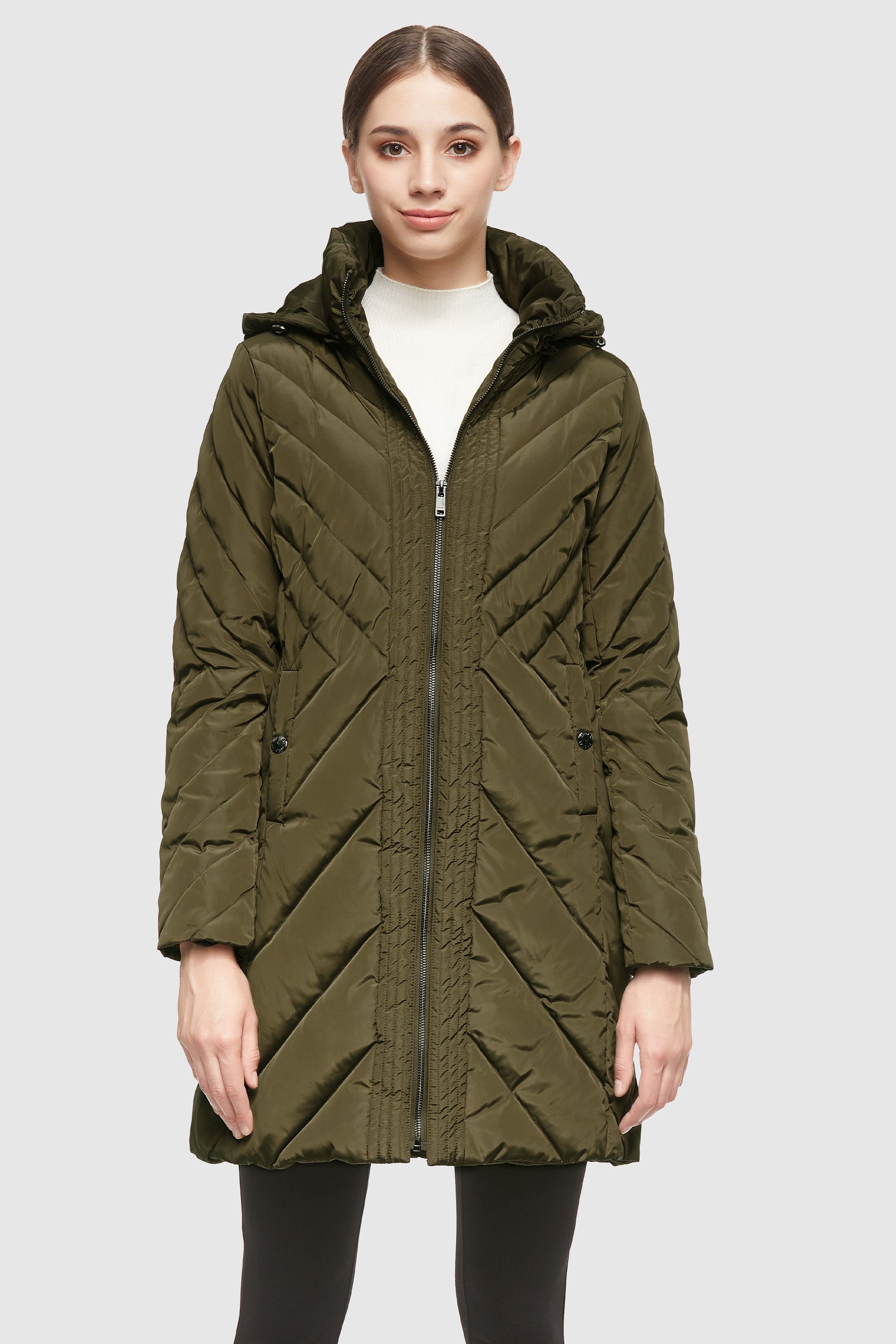 Orolay-Removable Hooded Winter Coat-#color_Fir Green