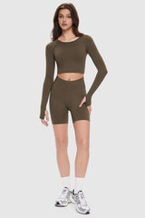 Orolay-Seamless Crop Athletic Tops-Image 2 of Seamless Crop Athletic Tops from Orolay - #color_Brown