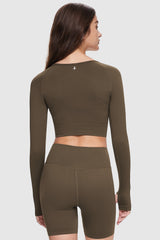 Orolay-Seamless Crop Athletic Tops-Image 3 of Seamless Crop Athletic Tops from Orolay - #color_Brown