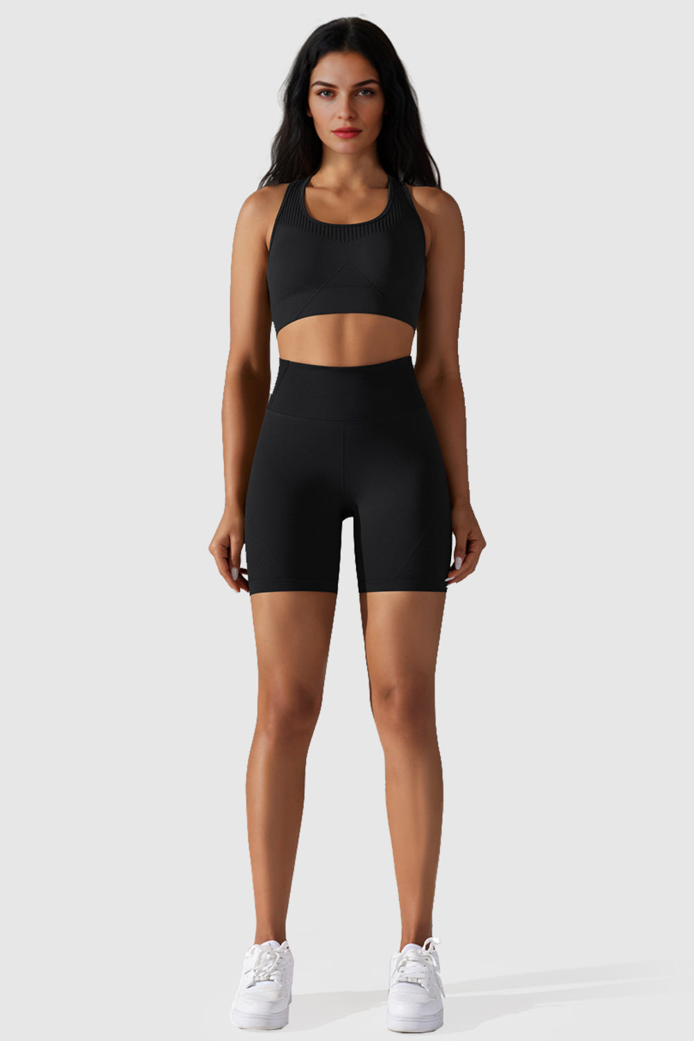 Orolay-Seamless Mid-waist Yoga Shorts-Image 1 of Seamless Crop Athletic Tops from Orolay - #color_Black