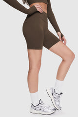 Orolay-Seamless Mid-waist Yoga Shorts-Image 2 of Seamless Crop Athletic Tops from Orolay - #color_Brown