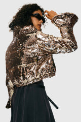 Orolay-Sequin Fashion Petite Jacket with Stand Collar-Image 4 of Sequin Fashion Petite Jacket with Stand Collar from Orolay - #color_Champagne