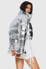 Orolay-Sequin Fashion Petite Jacket with Stand Collar-Image 4 of Sequin Fashion Petite Jacket with Stand Collar from Orolay - #color_Silver