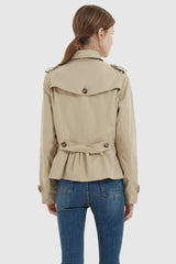 Orolay-Short Double Breasted Trench Coat-#color_Frosted Almond