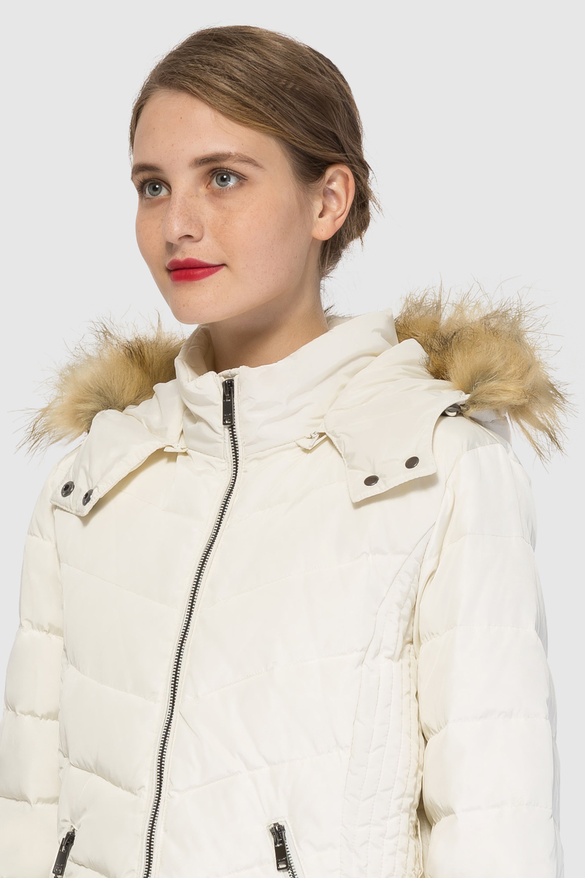 Orolay-Short Down Coat with Removable Elastic Belt-#color_Tofu