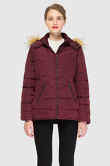 Orolay-Short Down Coat with Removable Elastic Belt-#color_Syrah