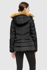 Orolay-Short Down Coat with Removable Elastic Belt-#color_Black