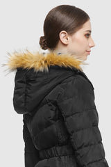 Orolay-Short Down Coat with Removable Elastic Belt-#color_Black