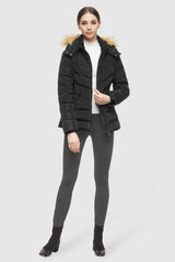 Orolay-Short Down Coat with Removable Elastic Belt-#color_Black