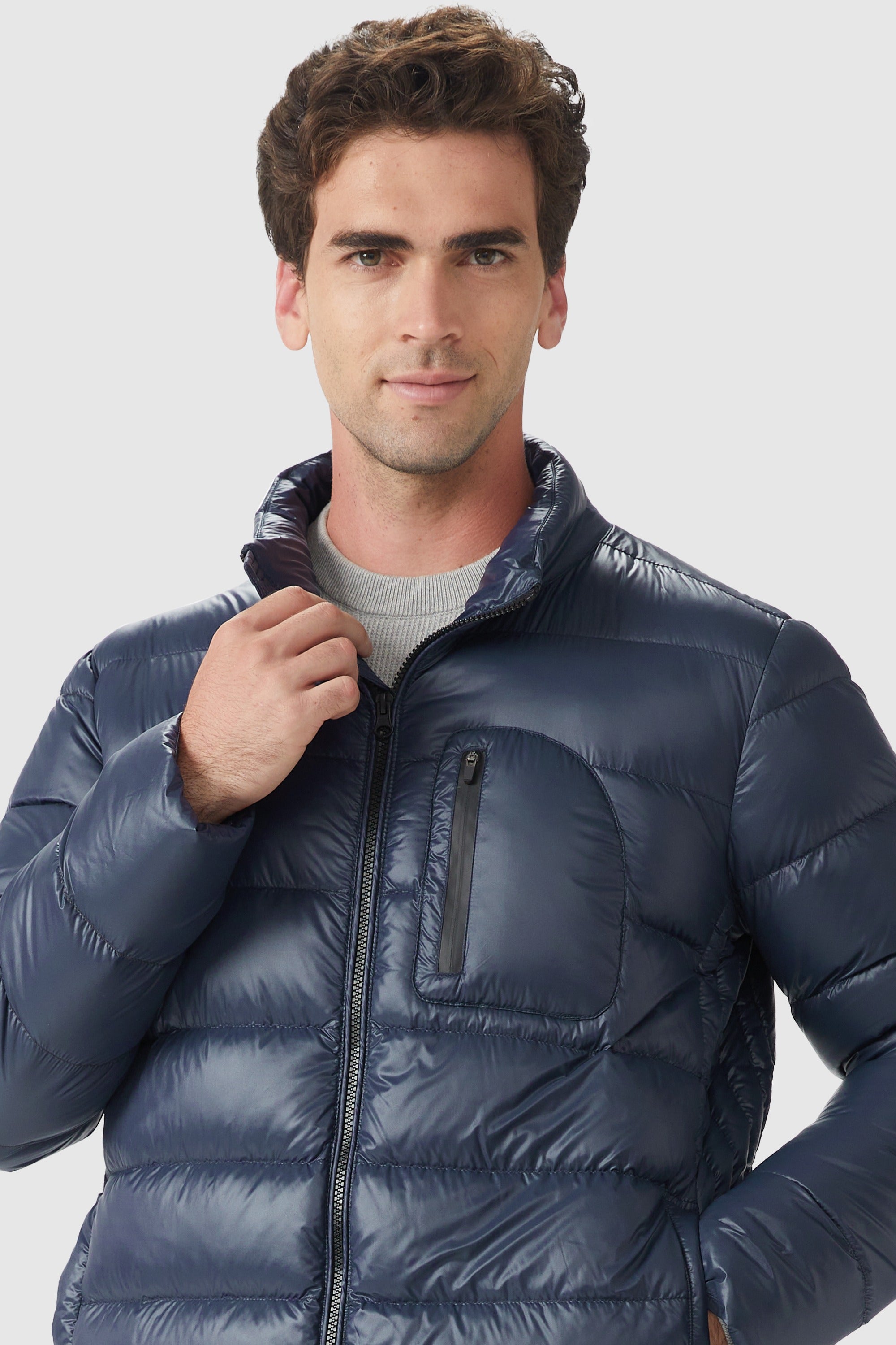 Orolay-Short Lightweight Bomber Down Coat-#color_Blueprint