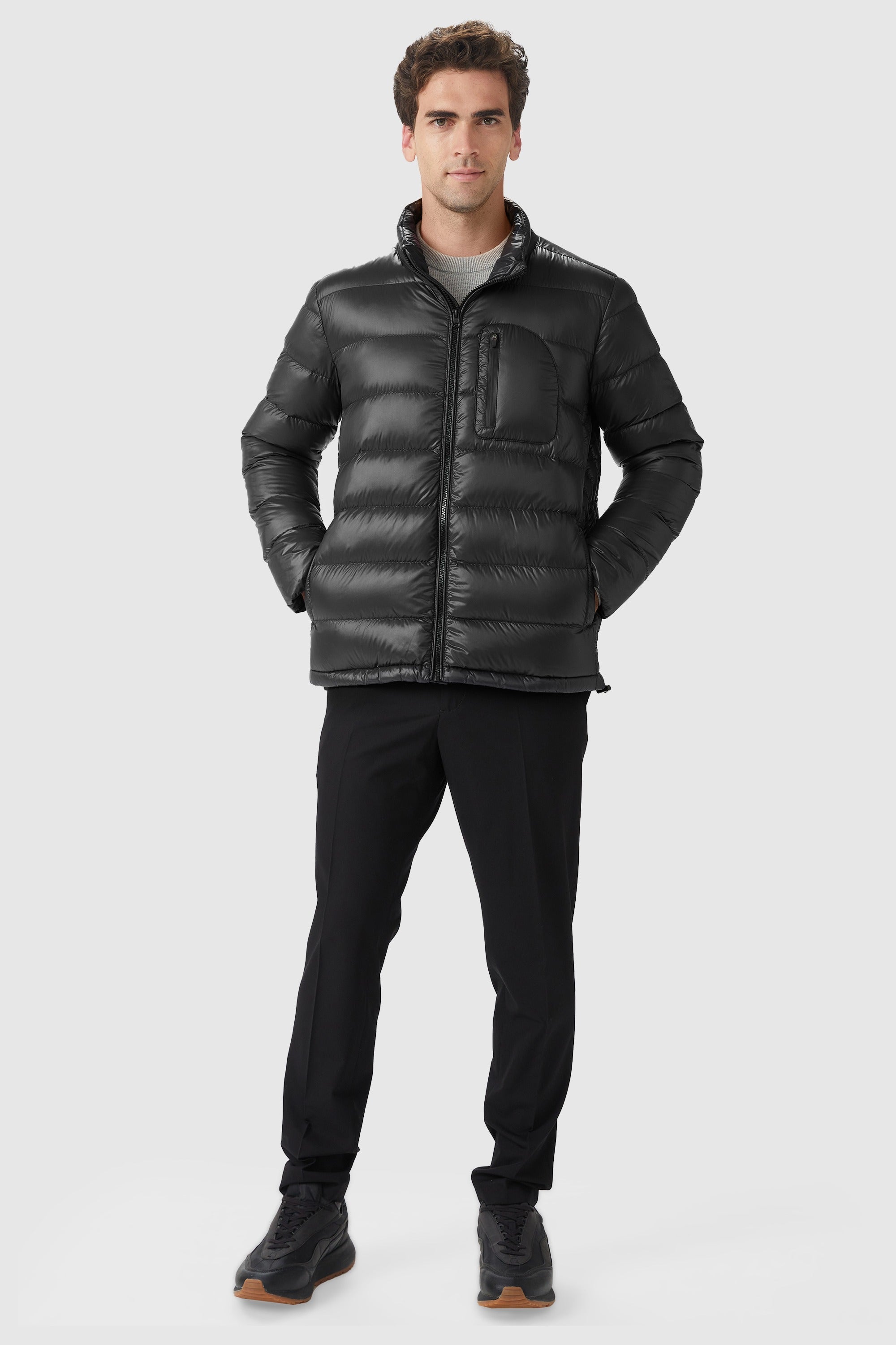 Orolay-Short Lightweight Bomber Down Coat-#color_Black