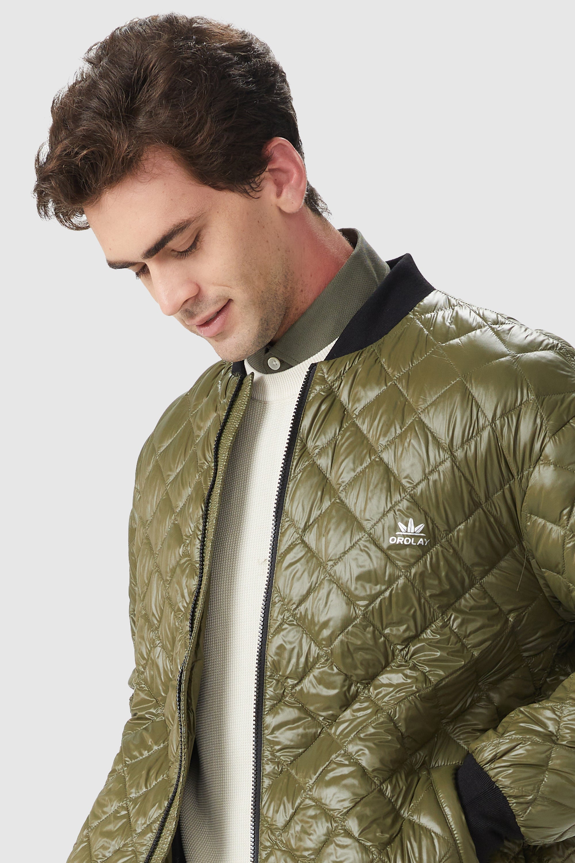 Orolay-Short Lightweight Bomber Jacket-#color_Peat Moss