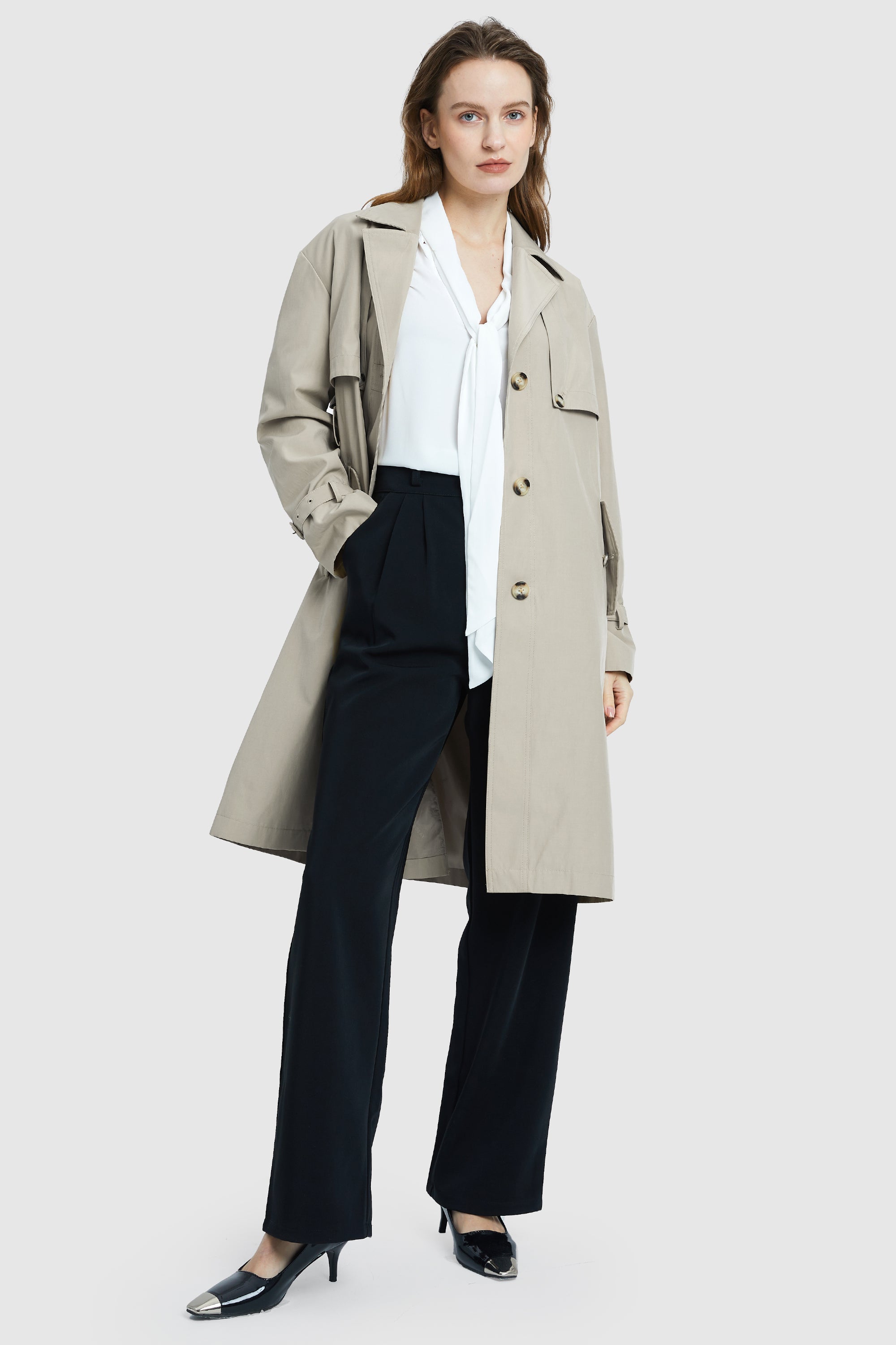 Orolay-Single-Breasted Belted Trench-#color_Tofu