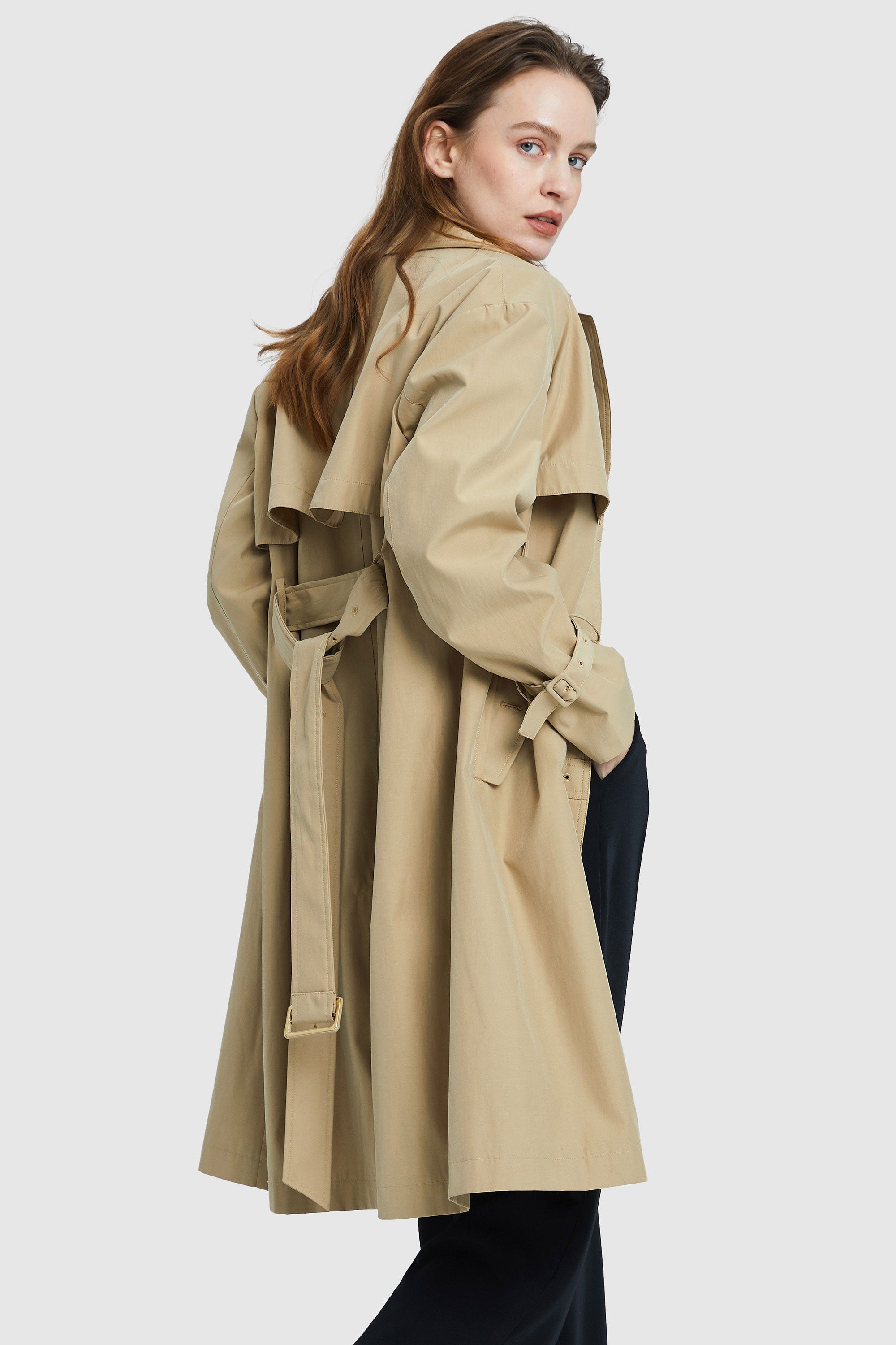 Orolay-Single-Breasted Belted Trench-#color_Frosted Almond