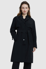 Orolay-Single-Breasted Belted Trench-#color_Black