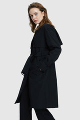 Orolay-Single-Breasted Belted Trench-#color_Black