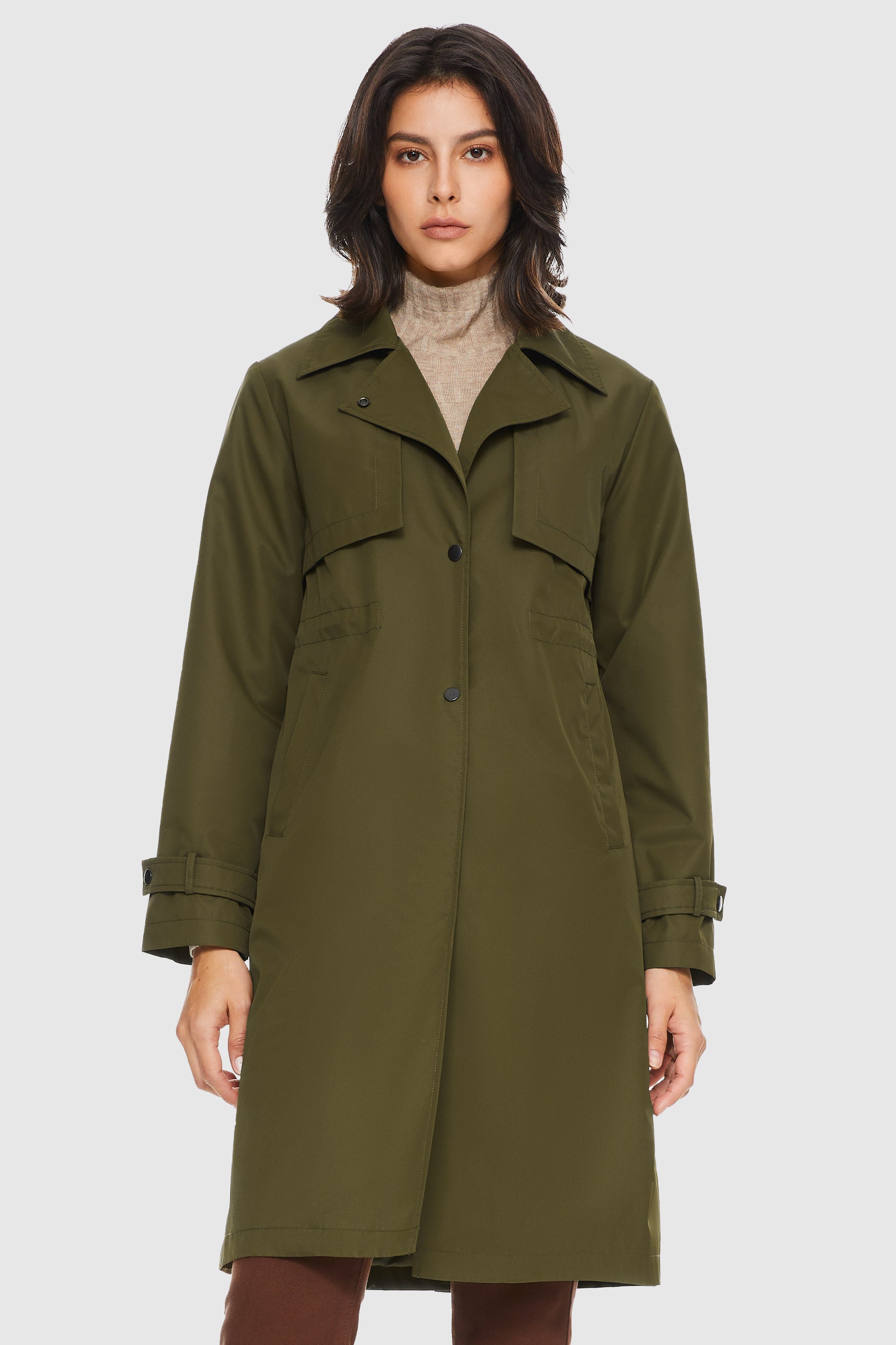 Orolay-Slit Back Hem Breasted Trench Coat-#color_Peat Moss