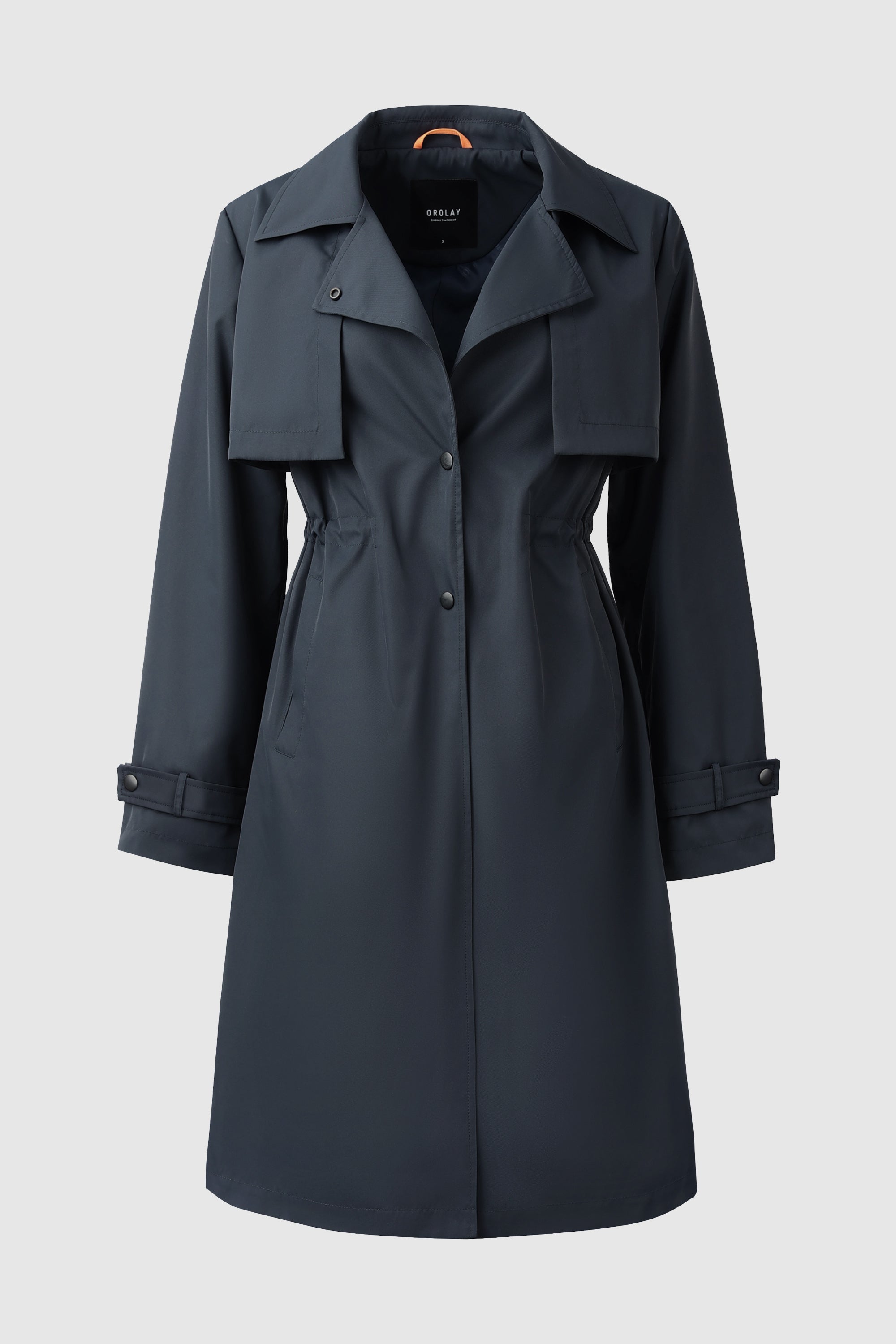 Orolay-Slit Back Hem Breasted Trench Coat-#color_Dark Sapphire