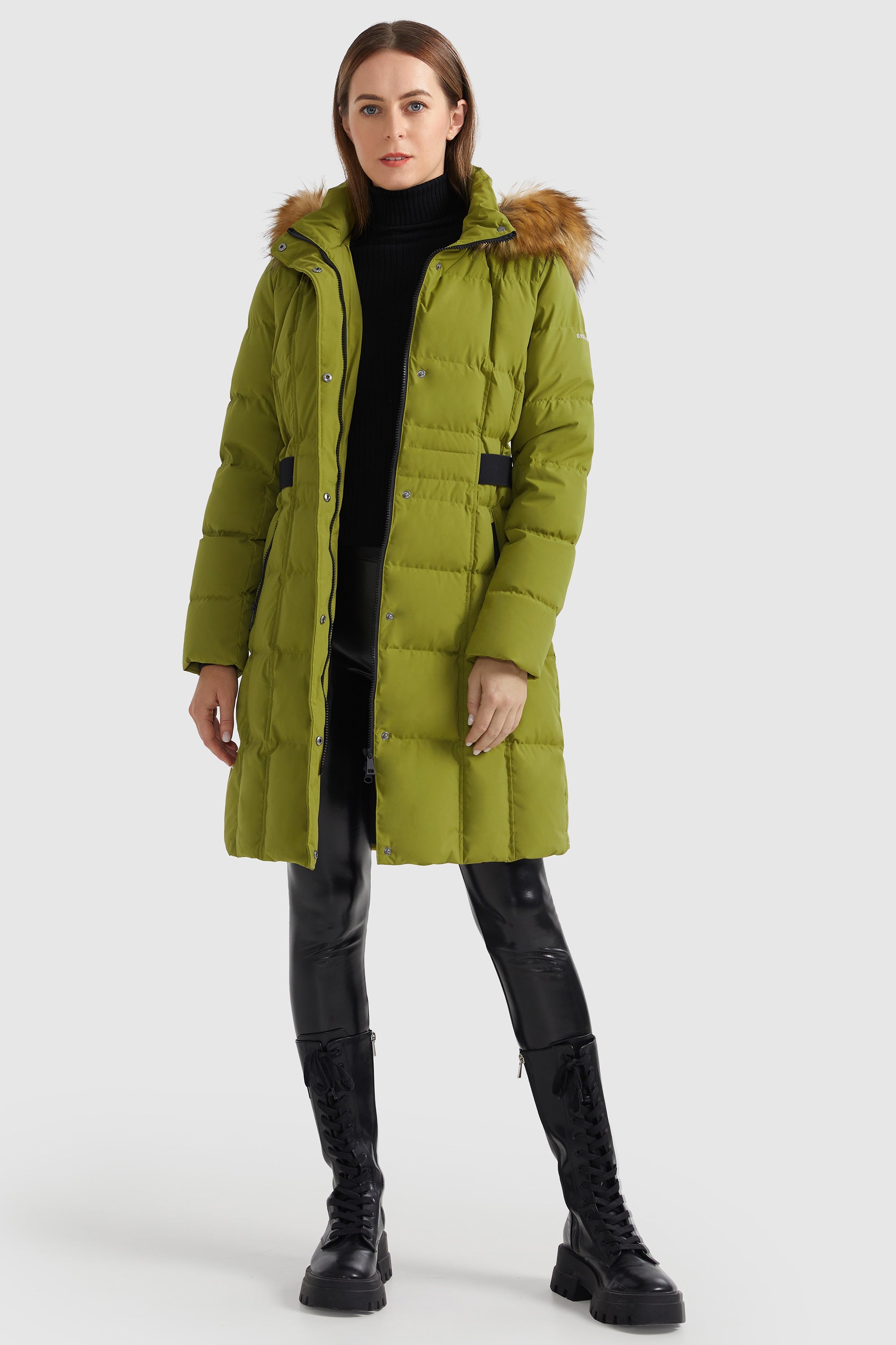 Orolay-Solid Faux Fur Trim Hood Puffer Down Coat-#color_Camping Gear