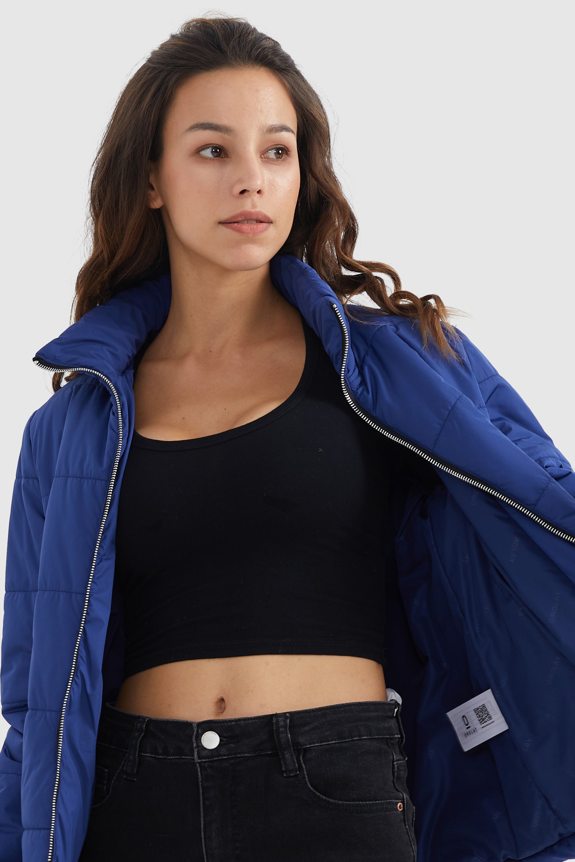 Orolay-Solid Zip Up Lightweight Puffer Coat-#color_True Blue