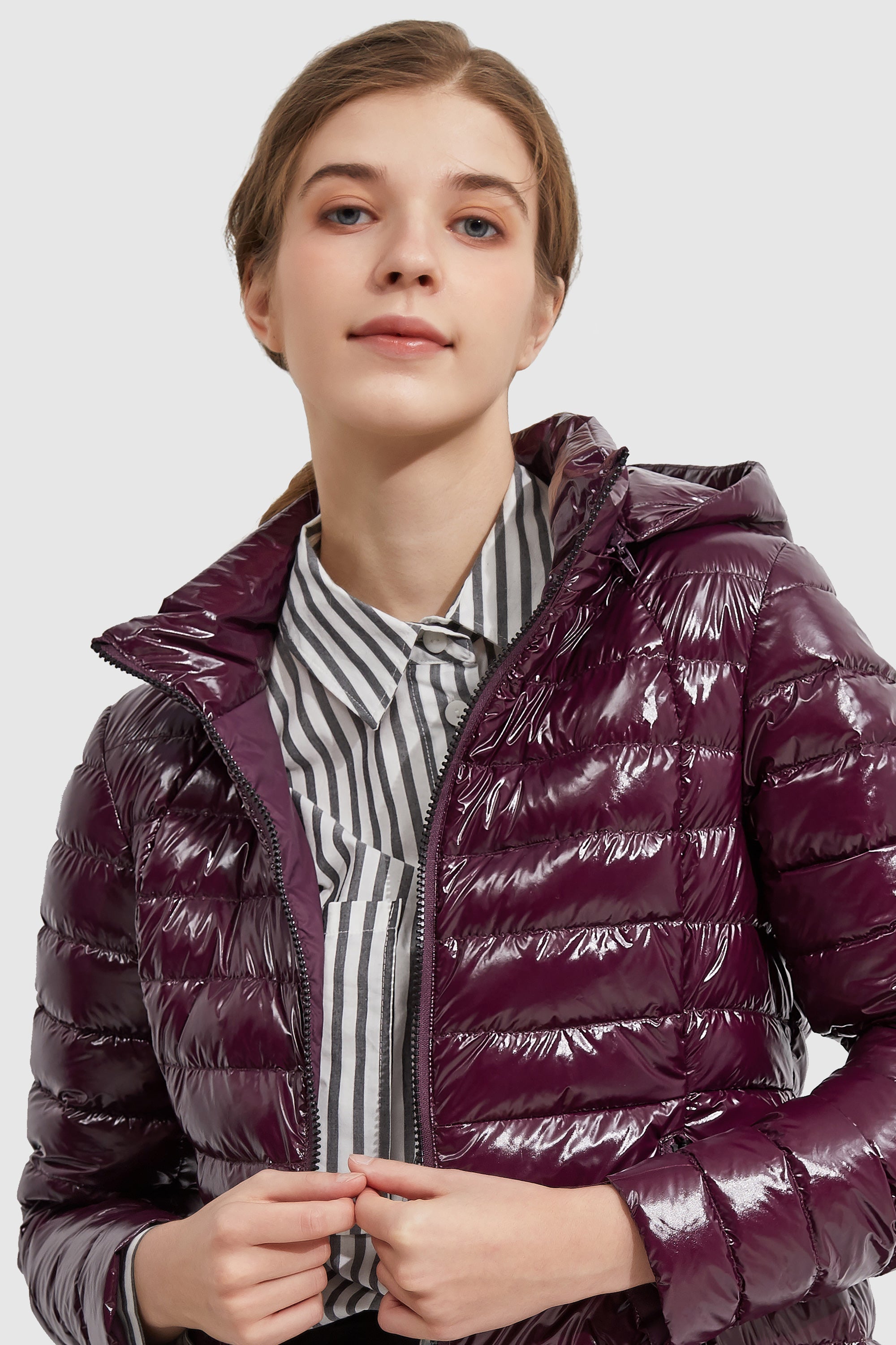 Orolay-Stand Collar Light Quilted Down Jacket-#color_Magenta Purple