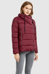 Orolay-Stand Collar Oblique Placket Puffer Coat-#color_Red Dahlia