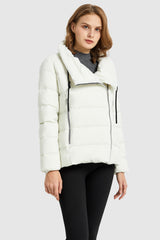 Orolay-Stand Collar Oblique Placket Puffer Coat-#color_White