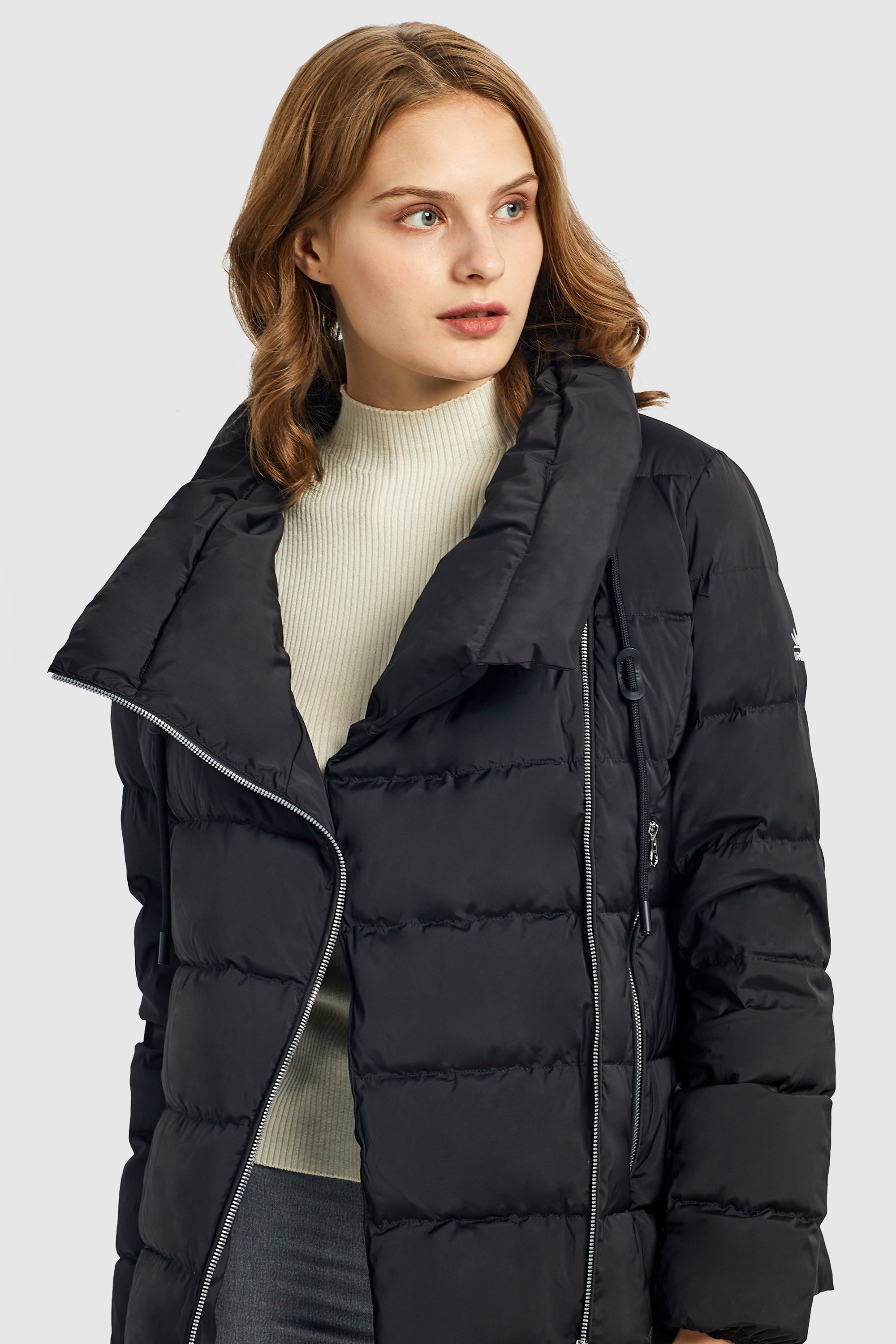 Orolay-Stand Collar Oblique Placket Puffer Coat-