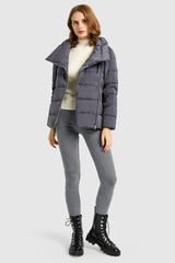 Orolay-Stand Collar Oblique Placket Puffer Coat-#color_Shark