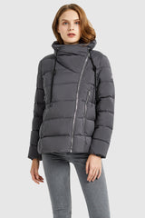 Orolay-Stand Collar Oblique Placket Puffer Coat-#color_Shark