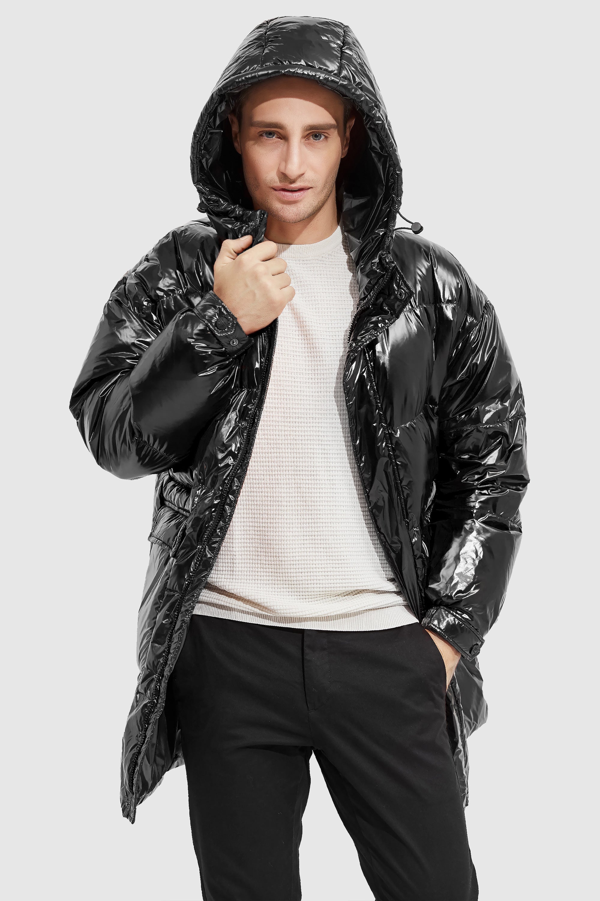 Orolay-Stand Collar Shiny Down Jacket-#color_Black