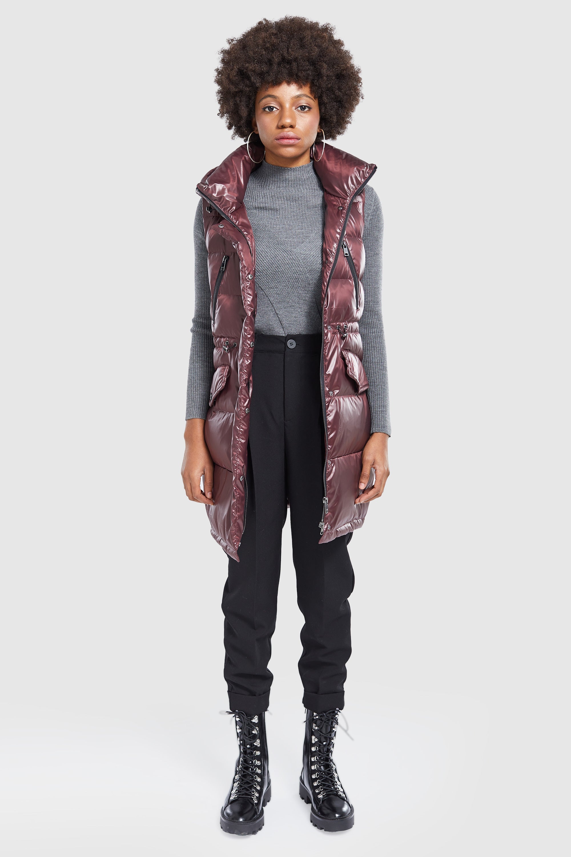 Orolay-Stand Collar Thick Hooded Down Vest-#color_Syrah